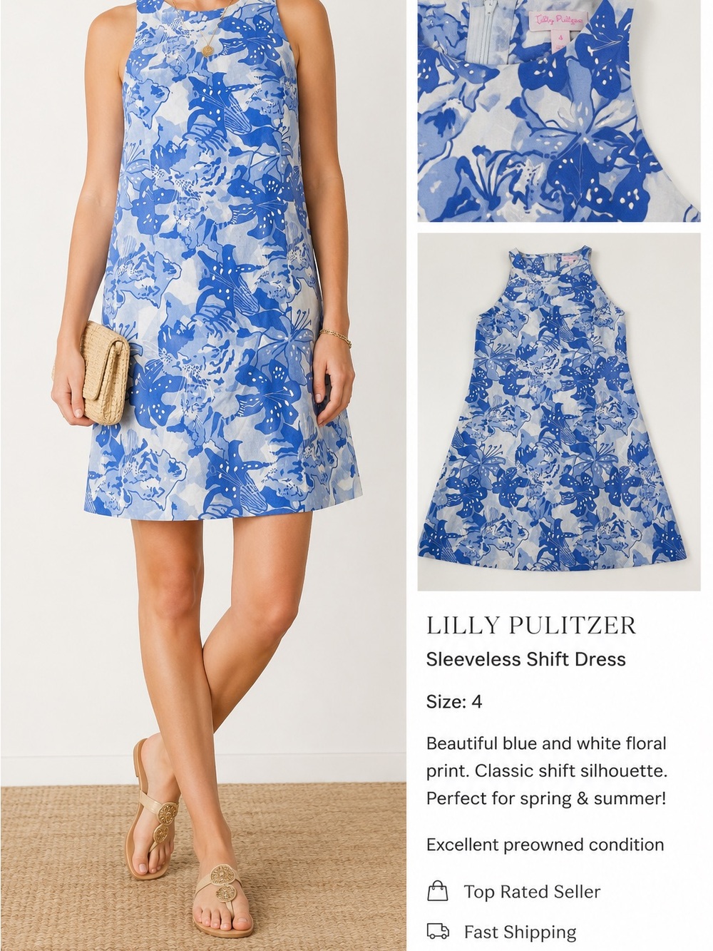 Lilly Pulitzer Blue and White Floral Halter Mini Dress